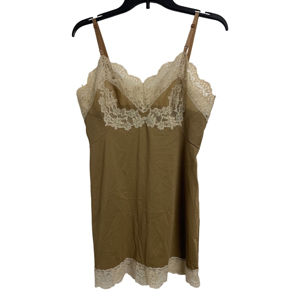 Vintage Vassarette Munsingwear Tan Y2K LaceTrim‎ Full Slip Dress Girls Size 12